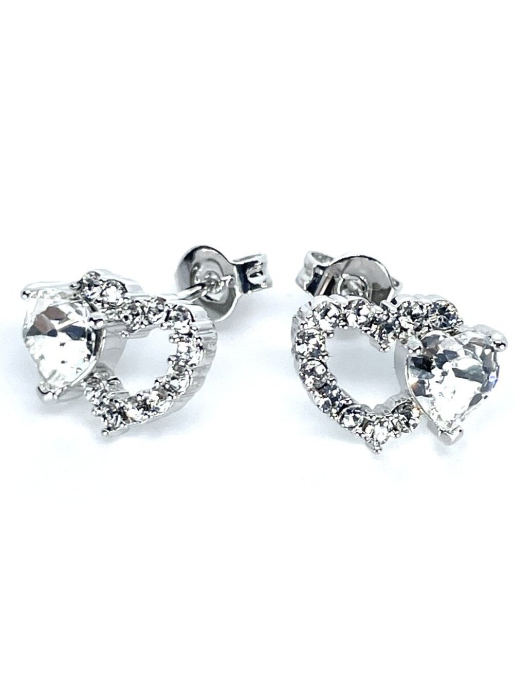 Open Heart Stud Earrings with Crystals by Swarovski, 8mm
